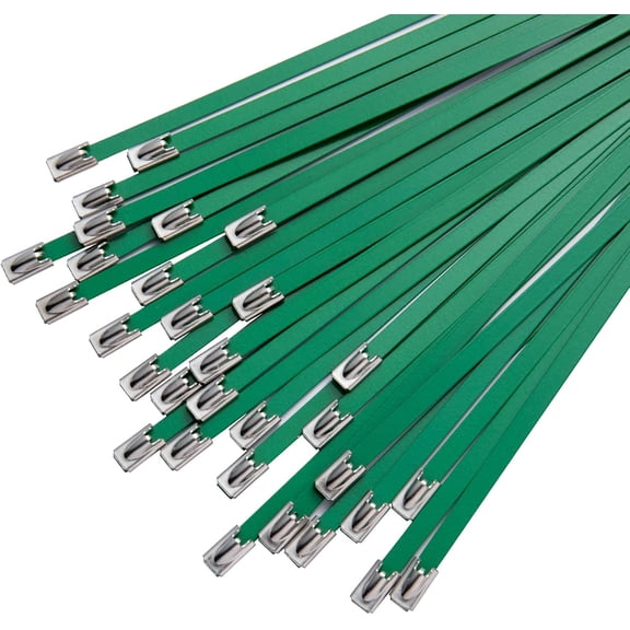 UITBDWR-Metal Zip Ties Green 11.8-Inch 304 Stainless Steel Zip Ties Heavy Duty, 270LBS Tensile Strength, Wire Multifunctional Locking Exhaust Wrap Flexible Durable 30 PCS