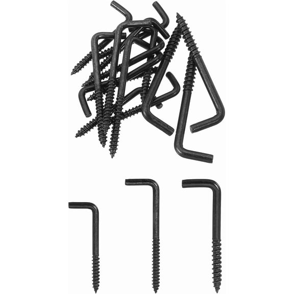 UITBDWR-Right Angle Hooks, 1Set L Shaped Screw Hooks Screw in Hooks, 7 Shape Right Angle Metal Screw Hooks for Hanging, Black