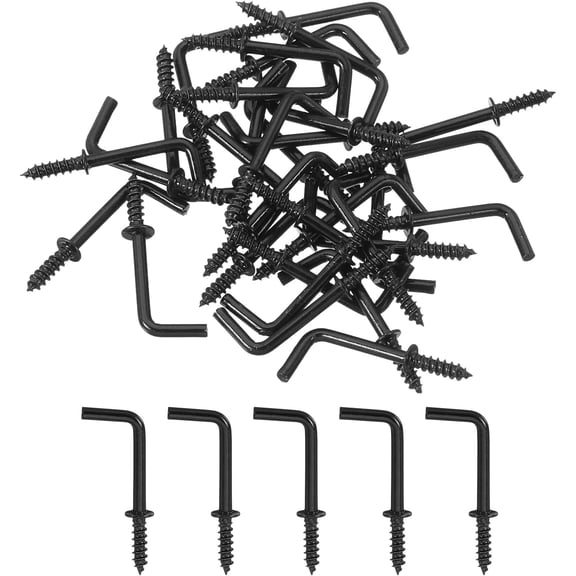 UITBDWR-Right Angle Hooks, 50Pcs 3/4" L Shaped Screw Hooks Screw in Hooks, 7 Shape Right Angle Metal Screw Hooks for Hanging, Black