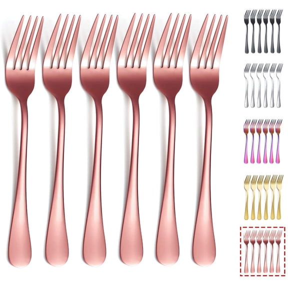 UITBDWR-Rose Gold Dinner Fork 6 Pieces, Stainless Steel 8.17 Inch Forks Rose Gold Titanium Plating Silverware, Copper Forks Set of 6