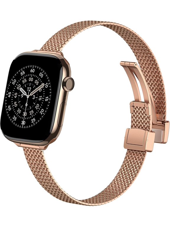 -Slim Stainless Metal Mesh Bands Compatible with Apple Watch Band for Women
