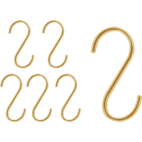 UITBDWR-Small Brass S Hooks, 6-Pack 3.35in Gold Hooks for Hanging