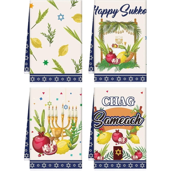 UITBDWR-Sukkot Kitchen Towels Gifts, Happy Sukkot Hand Towels Set of 4