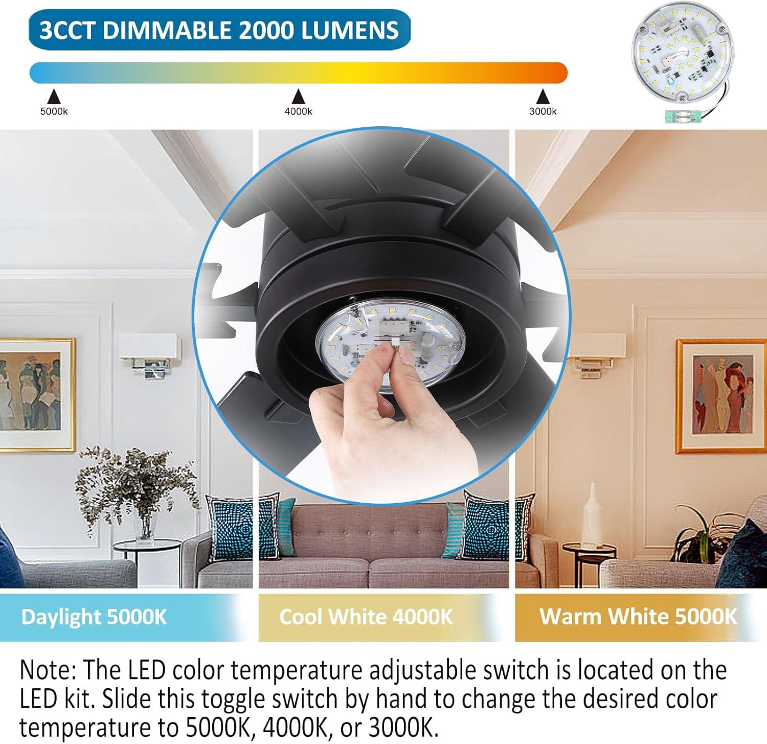 UITTG-4 Inch Ceiling Fan LED Light Replacement 18W 2100LM, 3CCT 3000K ...