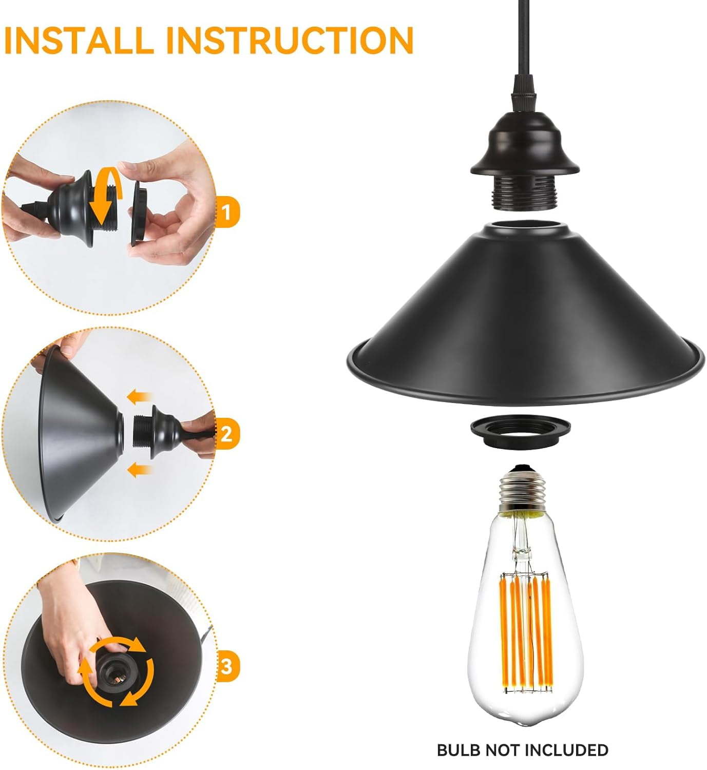 UITTG-Plug in Pendant Light, Industrial Hanging Lamps with14.7FT Cord ...