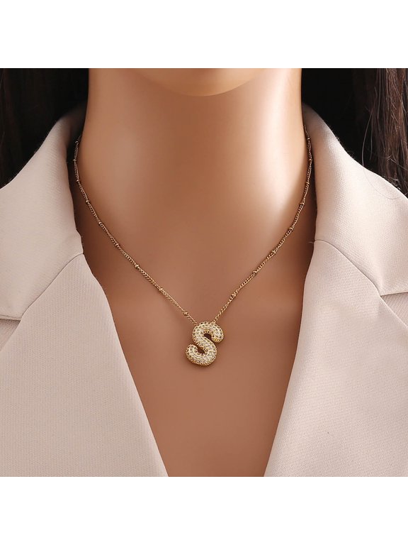 A Z Bubble Letter Necklace Gold Balloon Initial Necklaces Rhinestone Letter Pendant Necklaces for Women Trendy