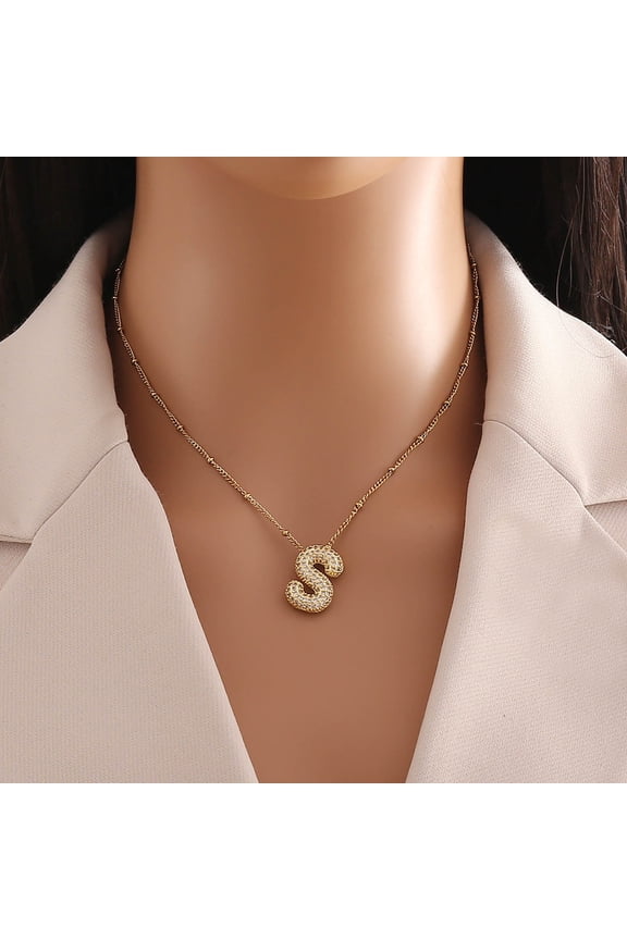 A Z Bubble Letter Necklace Gold Balloon Initial Necklaces Rhinestone Letter Pendant Necklaces for Women Trendy