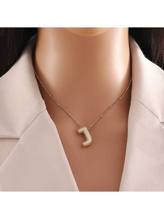 A Z Bubble Letter Necklace Gold Balloon Initial Necklaces Rhinestone Letter Pendant Necklaces for Women Trendy