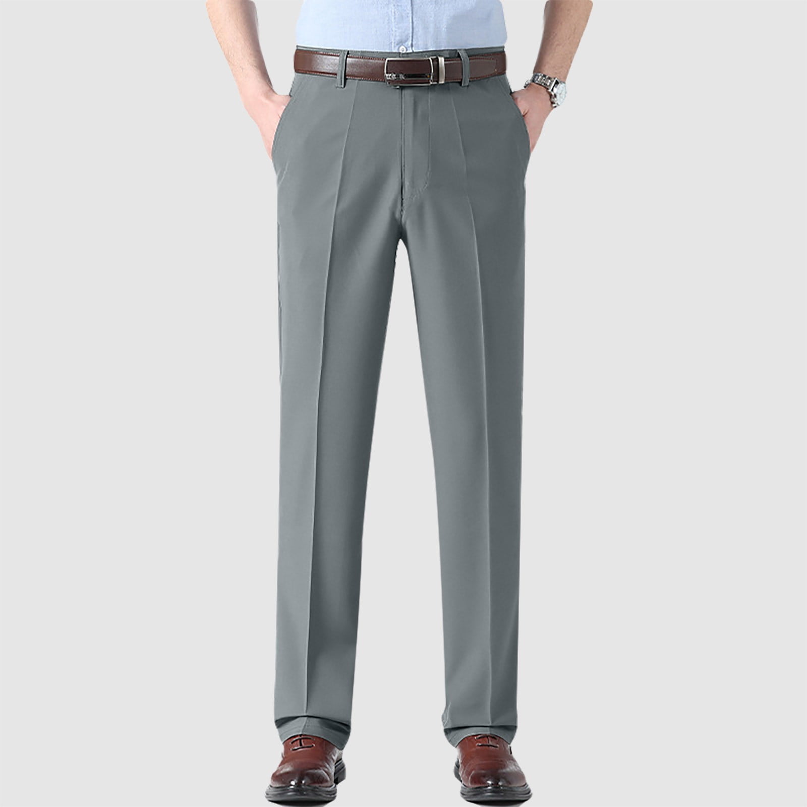 Mens Sand Expandable Waist Dress Pants - Pleated Front main image 0