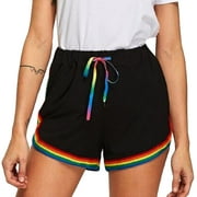 UIX Women Rainbow Print Sport Elastic Short Pants Beach Shorts