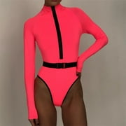 UIX Women's Long Sleeve Surf Suit with Fluorescent Zipper, Waistband, and Candy Color Wetsuit