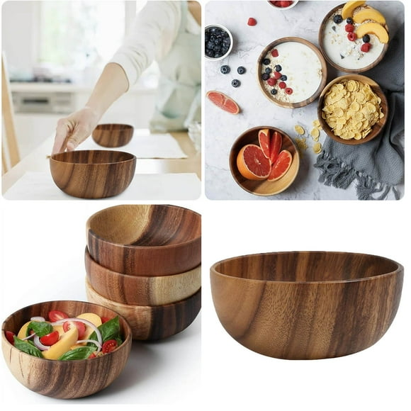 UIX Wooden Bowl 1pc Individual Bowls for Fruits and Cereal Hollowed Out Solid Wooden Bowl Rice Bowl Soup Bowl Daiwa Noodle Bowl Wooden Tableware