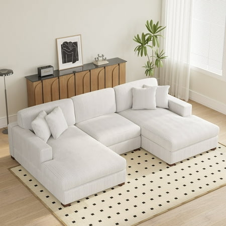 UIXE 118" Modular Sectional Sofa, U Shaped Cloud Couch for Living Room, 3-Seat, Beige