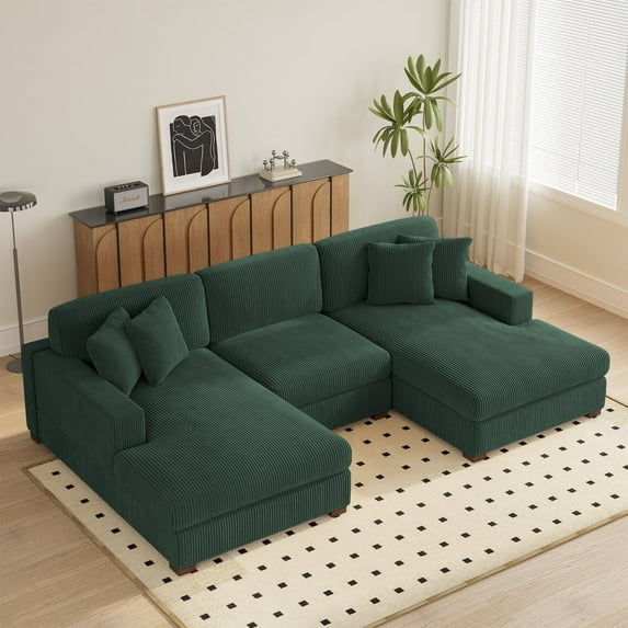 UIXE 118" Modular Sectional Sofa, U Shaped Cloud Couch for Living Room, 3-Seat, Hunter Green