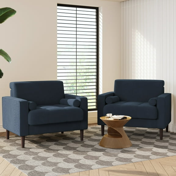 UIXE Oversized Accent Chair Set of 2 Corduroy Fabric Modern Armchair with Large Seat for Living Room Bedroom Reading, Navy Blue