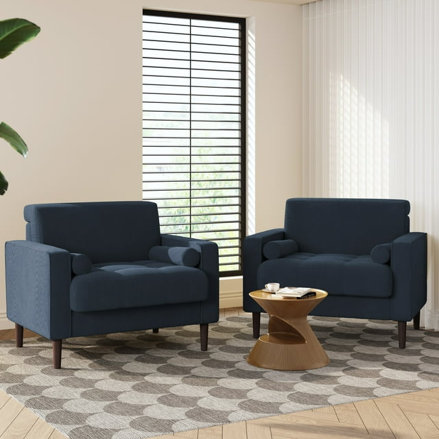UIXE Oversized Accent Chair Set of 2 Corduroy Fabric Modern Armchair with Large Seat for Living Room Bedroom Reading, Navy Blue