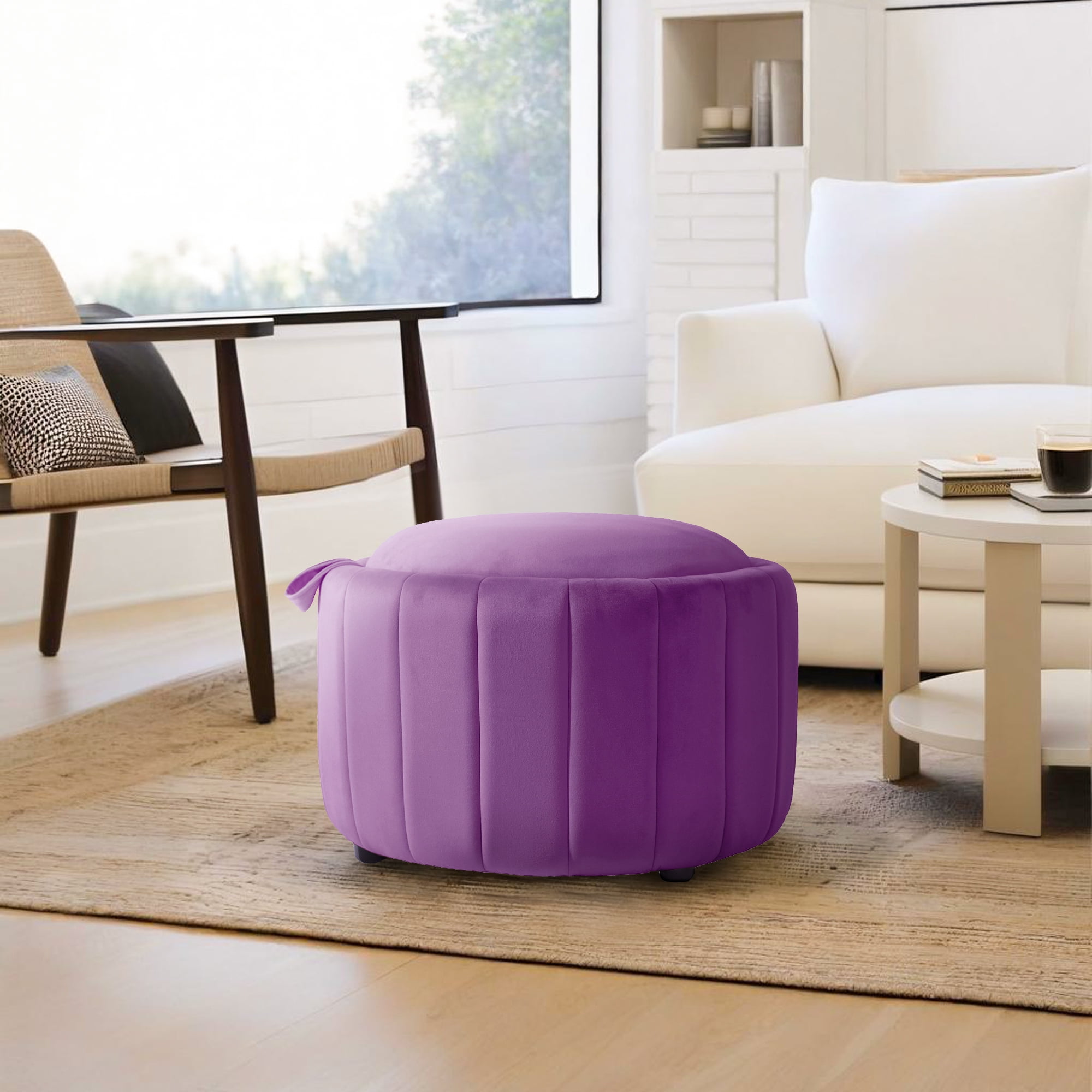UIXE 30" Round Storage Ottoman with Flip Top Tray Upholstered Ottoman Coffee Table Modern Velvet ...
