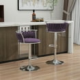 thumbnail image 1 of UIXE 360° Swivel Bar Stools Velvet Upholstered Adjustable Bar Chairs Set of 2 Silver Metal Barstool with Back & Footrest for Home and Kitchen, Purple, 1 of 6