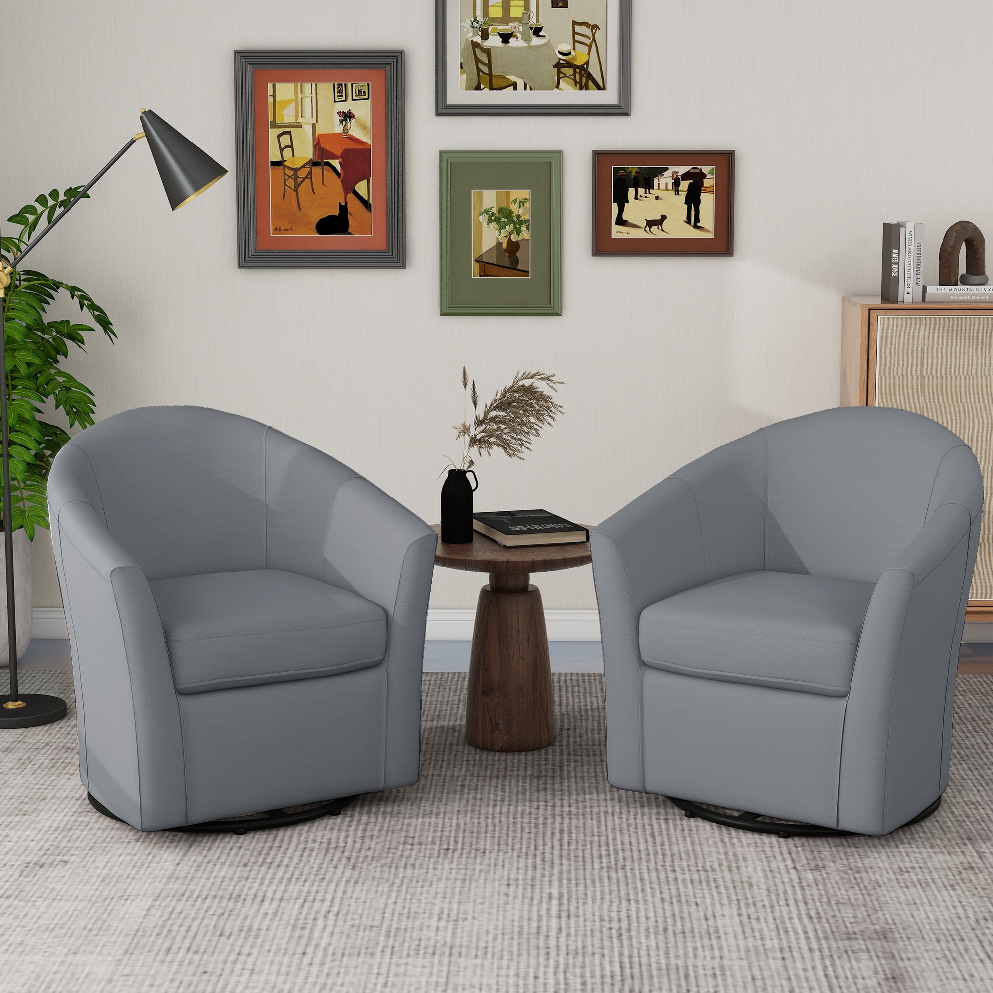 UIXE 360° Swivel Barrel Chair Set of 2 Curved Accent Chair Art Decor ...
