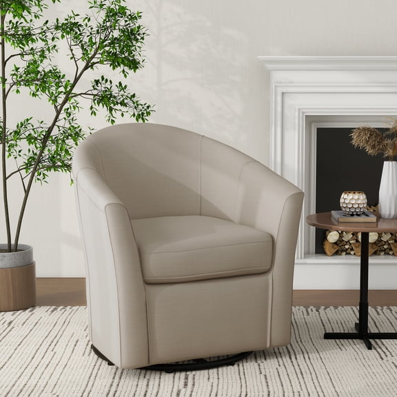 UIXE 360° Swivel Barrel Chair, Swivel Curved Accent Chair Art Deco Style Round Club ArmChair with Upholstered Brown Boucle Seating