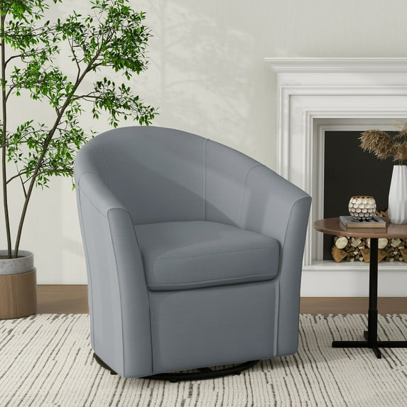 UIXE 360° Swivel Barrel Chair, Swivel Curved Accent Chair Art Deco Style Round Club ArmChair with Upholstered Light Grey Boucle Seating