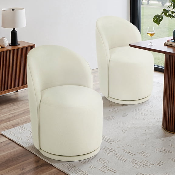 UIXE 360° Swivel Barrel Dining Chairs Set of 2, Fabric Upholstered Kitchen & Dining Room Accent Chair, Contemporary Round Makeup Vanity Side Seats for Bedroom Living Room - Beige