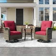 thumbnail image 1 of UIXE 3PCS Outdoor Wicker Swivel Gliders Set, Patio Swivel Rocker Lounge Chair Set of 2 and Table, Rattan Bistro Furniture Set for backyard Red Cushion, 1 of 9