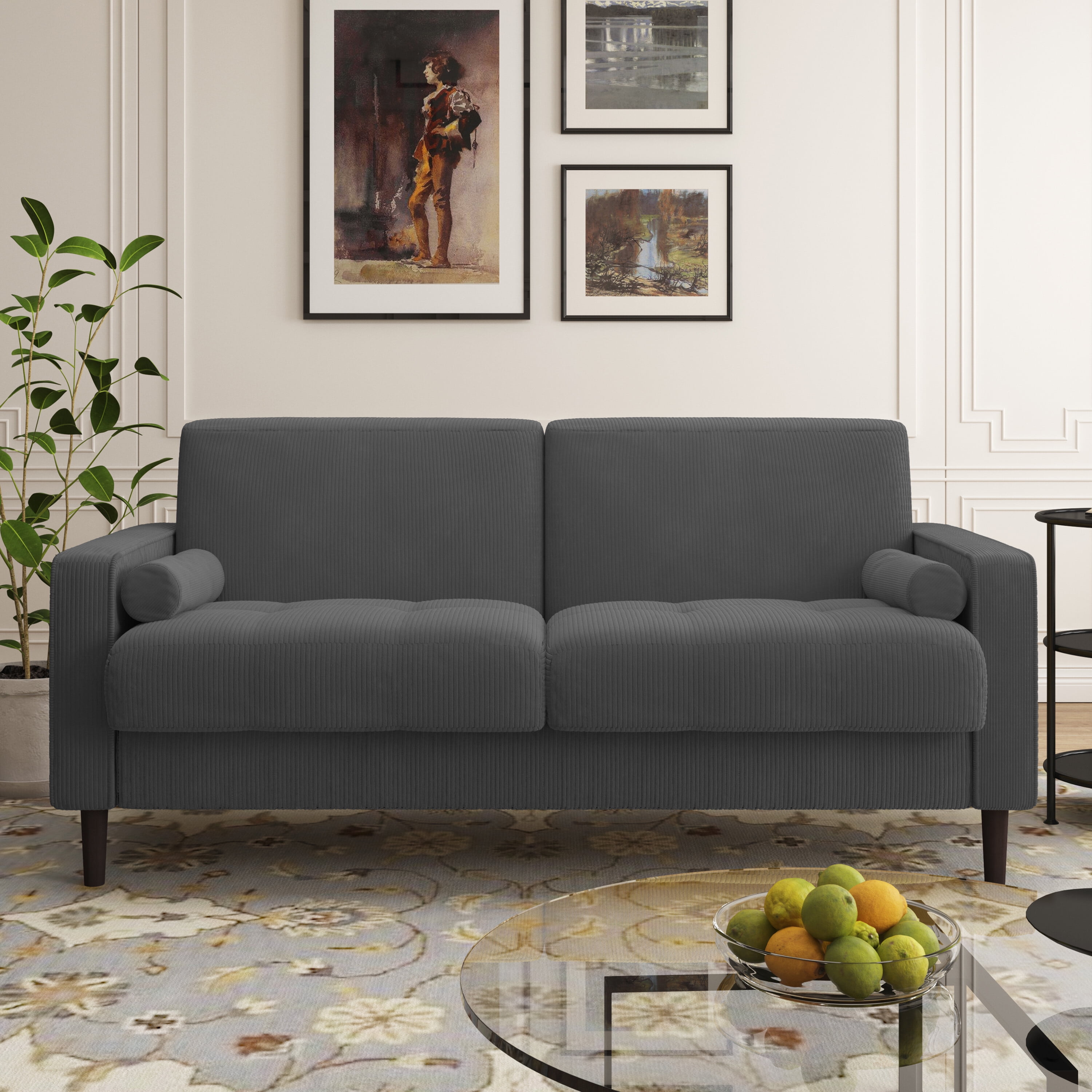 UIXE 62'' Loveseat Sofa for Living Room Indoor 2-seater Sofa Small Couch for Bedroom Office, Gray