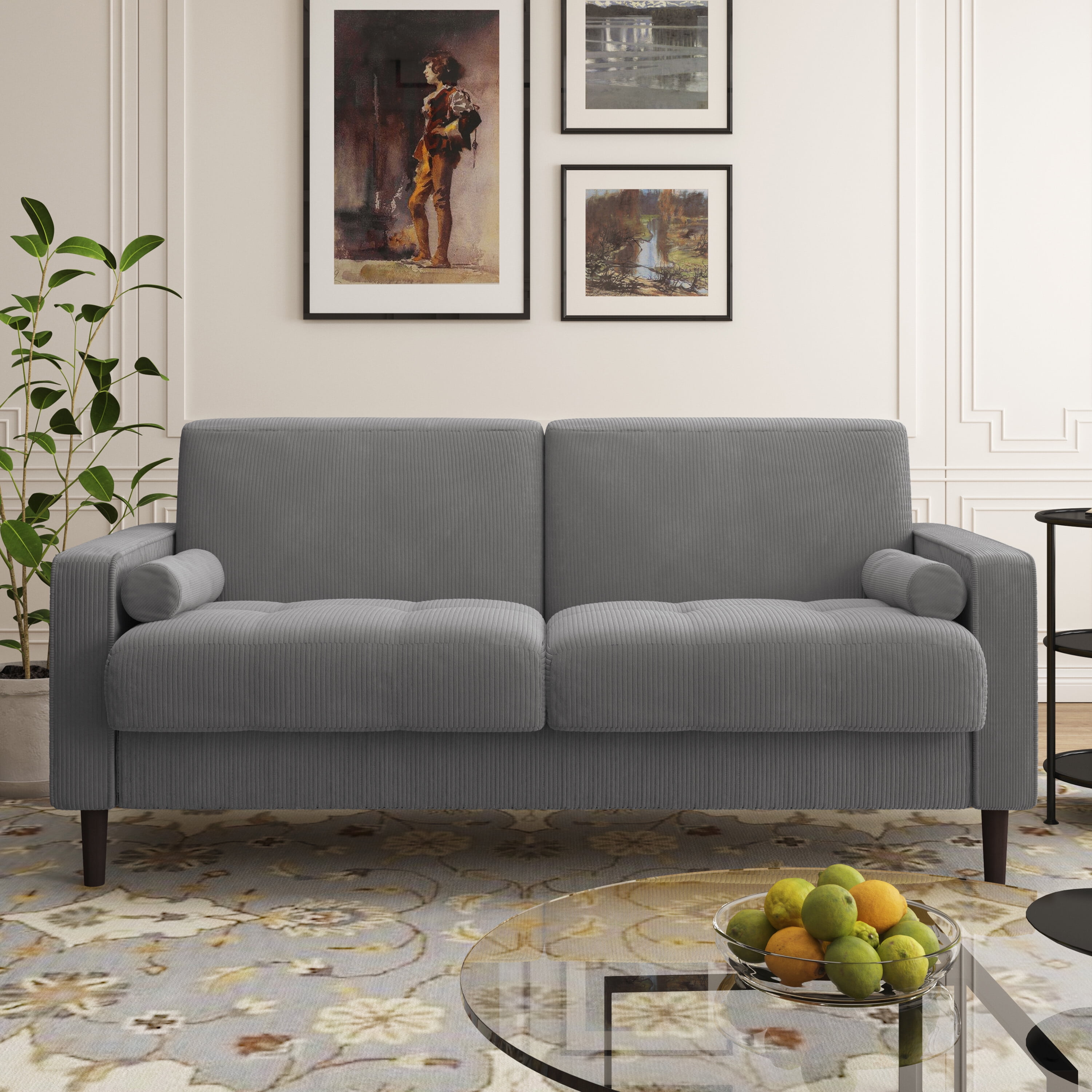 UIXE 62'' Loveseat Sofa for Living Room Indoor 2-seater Sofa Small Couch for Bedroom Office, Light Grey