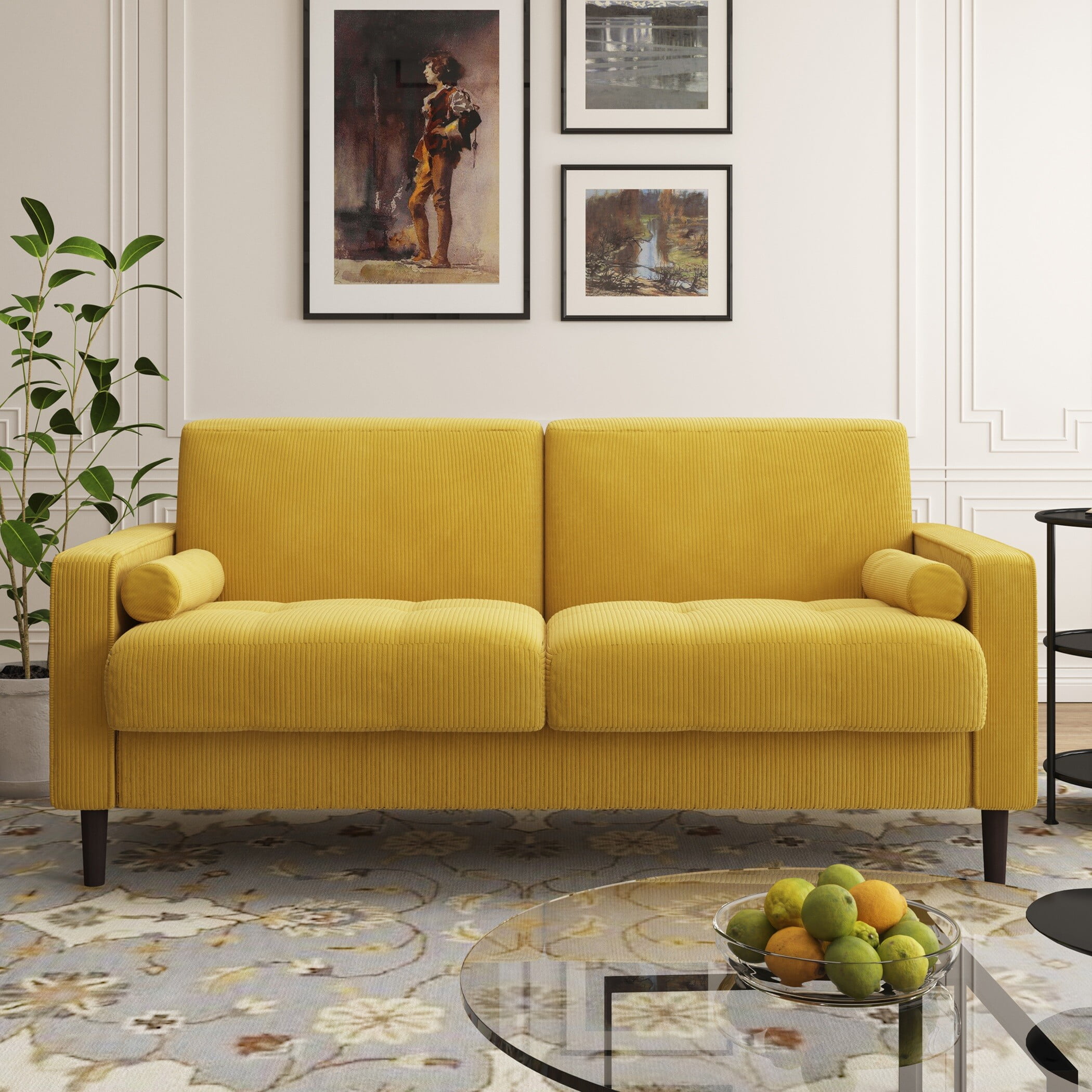 UIXE 62'' Loveseat Sofa for Living Room Indoor 2-seater Sofa Small Couch for Bedroom Office, Yellow