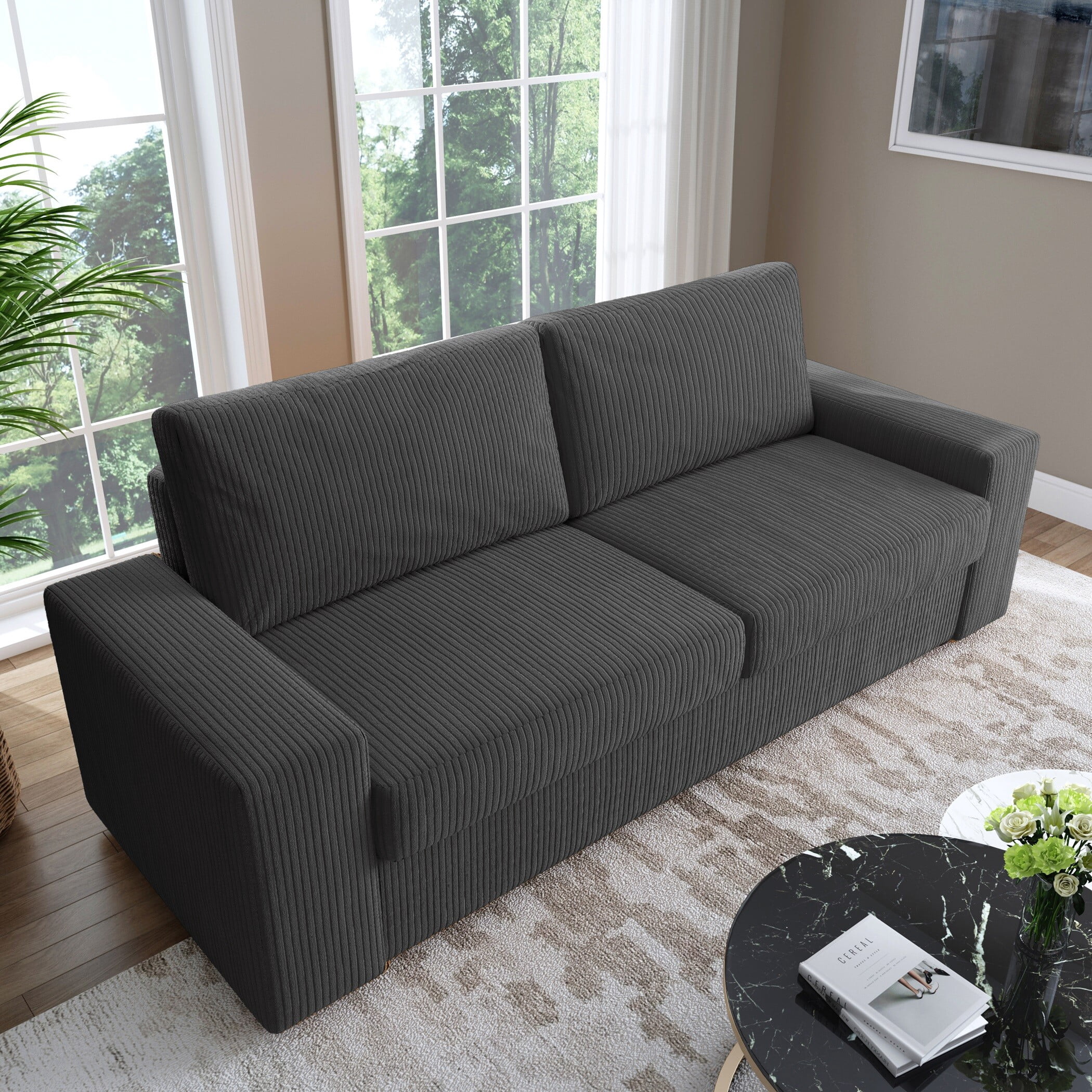 UIXE 80 Inch Loveseat Sofa Couch, Modern Comfy Upholstered 3-Seater Couches for Living Room, Wide Track Armrest Sofa Luxury Solid Wood Indoor Furniture, Corduroy Gray