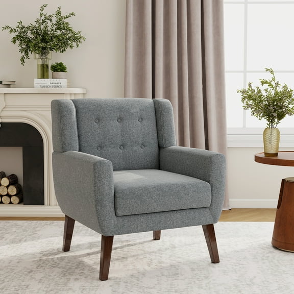 UIXE Accent Chair Linen Fabric Armchair for Living Room Modern Arm Chair, Gray