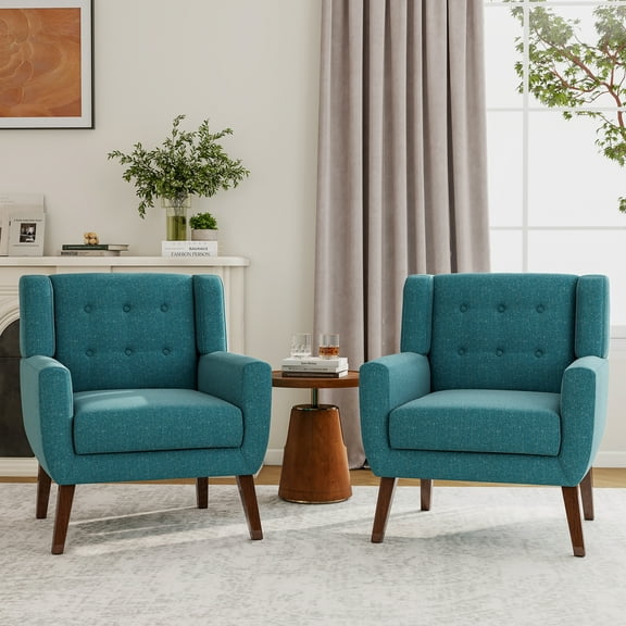 UIXE Accent Chair Set of 2 Modern Upholstered Living Room Chairs Button Tufted Reading Seating, Light Blue