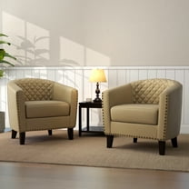 UIXE Accent Chairs Modern Upholstered Armchair Comfy Faux Leather Single Sofa, Beige, Set of 2