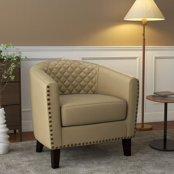 UIXE Accent Chairs Modern Upholstered Armchair Comfy Faux Leather Single Sofa for Living Room, Beige