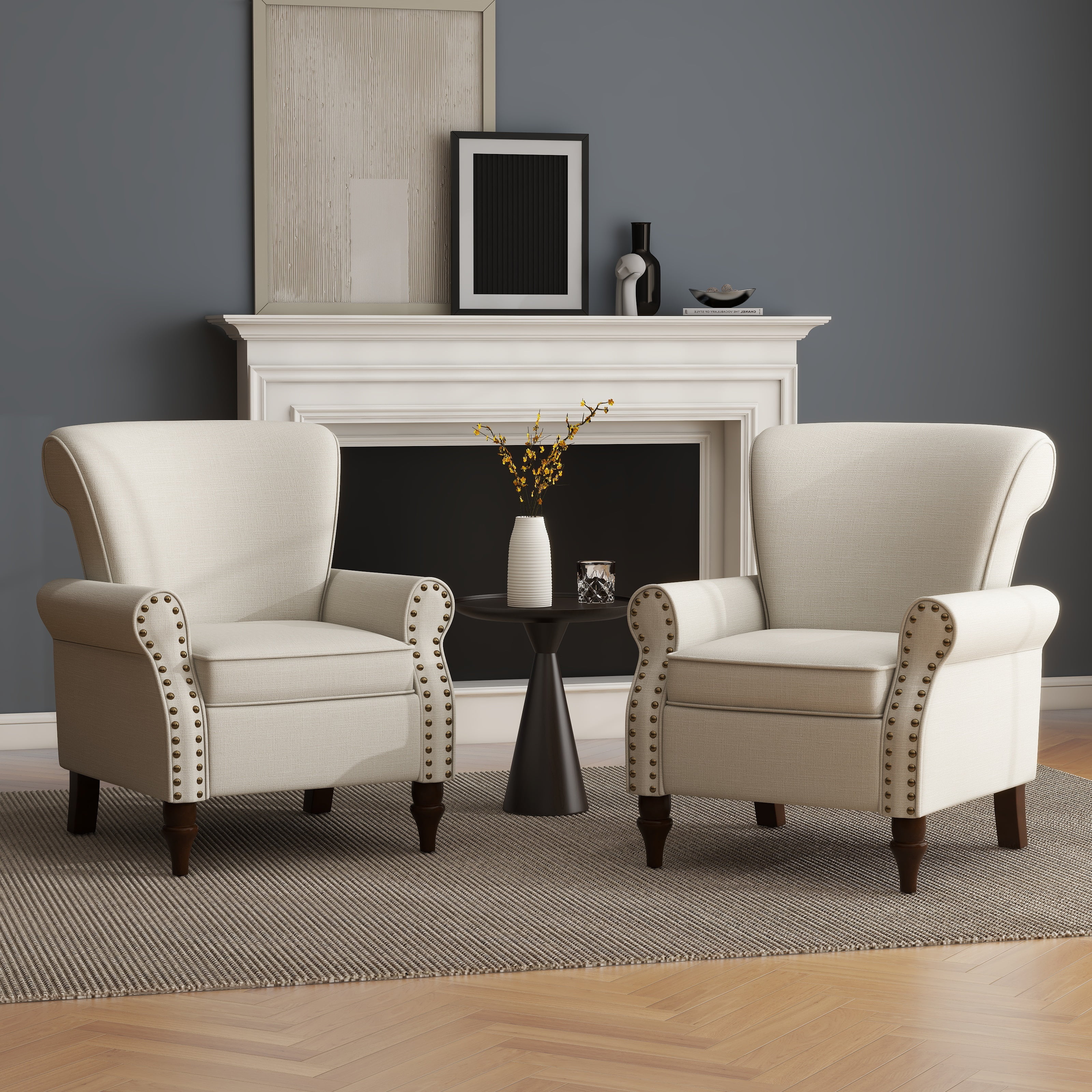 Beige Faux Leather Barrel Accent Chair with Wood Legs