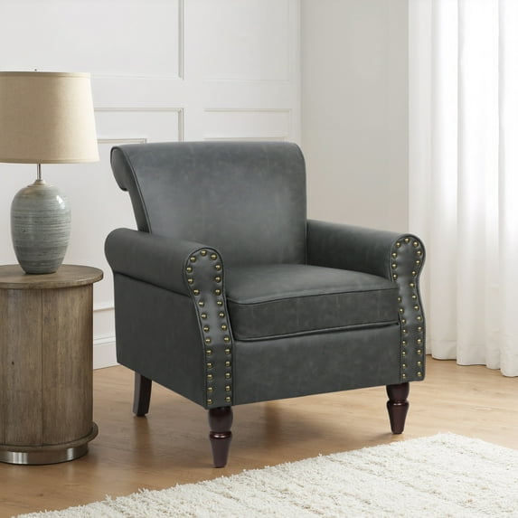 UIXE PU Leather Accent Chairs Black Chairs for Living Room Comfy Bedroom Reading Sofa Seat