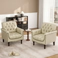 thumbnail image 1 of UIXE Faux Leather Accent Chairs Set of 2, Comfy Club Chair Upholstered Armchair for Living Room, Button Tufted Arm Chair, Beige, 1 of 6