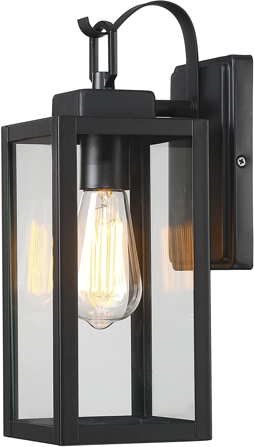UIXE Outdoor Patio Lantern, Modern Black Wall Sconce Light, Exterior