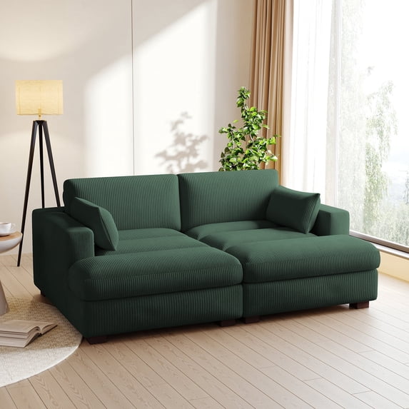UIXE Chaise Lounge Indoor Upholstered Corduroy Sofa with Armrest for Living Room Bedroom, Hunter Green