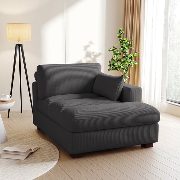 UIXE Chaise Lounge Indoor Upholstered Corduroy Sofa with Left Armrest for Living Room Bedroom, Gray