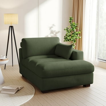 UIXE Chaise Lounge Indoor Upholstered Corduroy Sofa with Left Armrest for Living Room Bedroom, Green