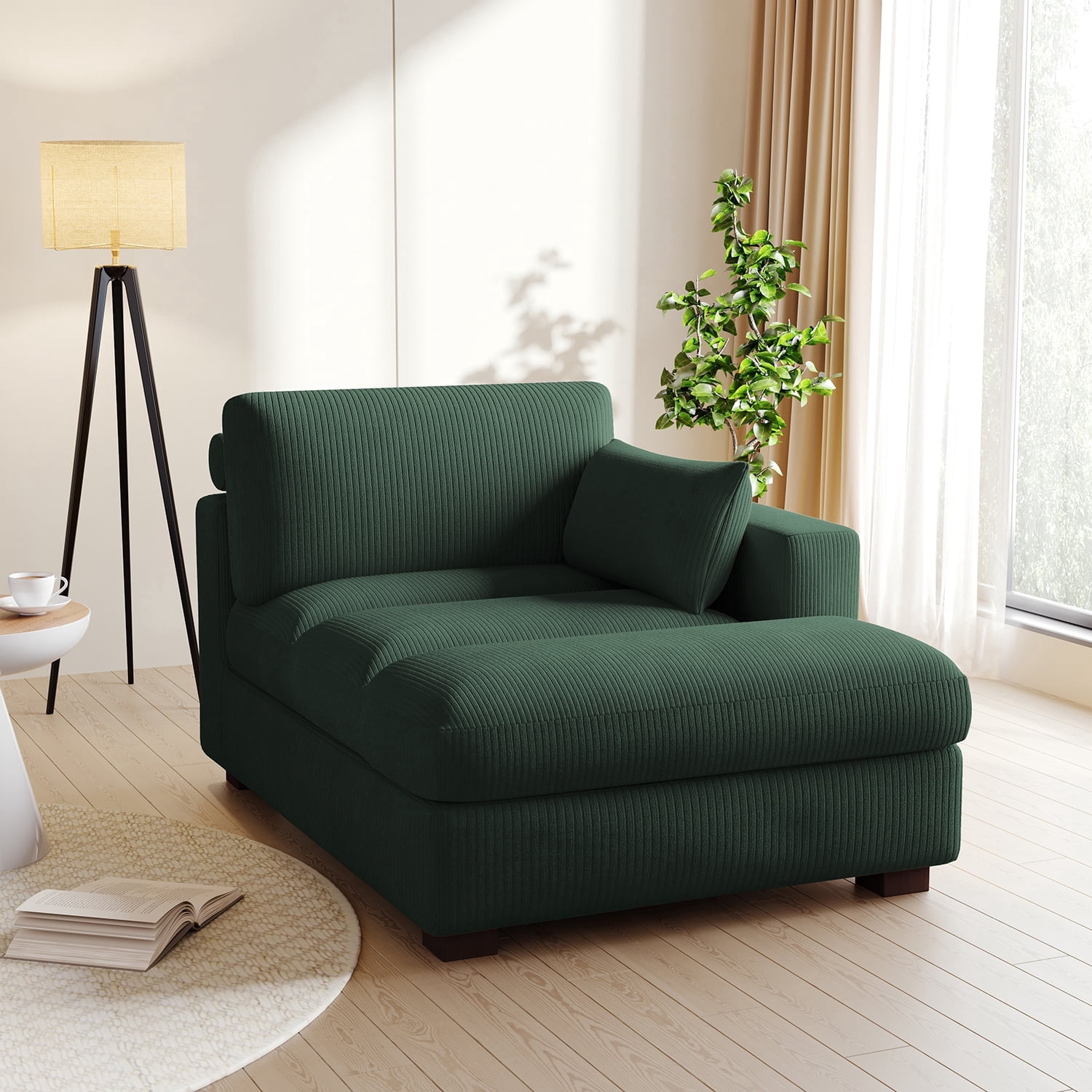 UIXE Chaise Lounge Indoor Upholstered Corduroy Sofa with Left Armrest for Living Room Bedroom, Hunter Green