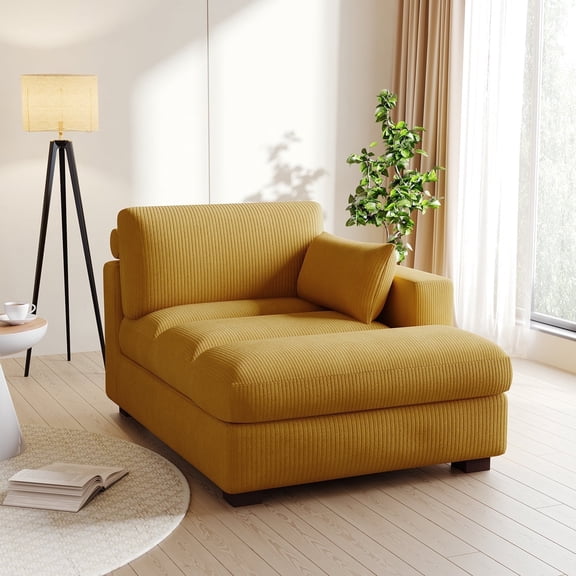 UIXE Chaise Lounge Indoor Upholstered Corduroy Sofa with Left Armrest for Living Room Bedroom, Orange