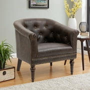 UIXE Chocolate Barrel Club Chair Modern Arm Accent Chair Comfy Faux Leather Upholstered Armchair