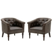 UIXE Chocolate Barrel Club Chair Set of 2 Modern Arm Accent Chair Comfy Faux Leather Upholstered Armchair