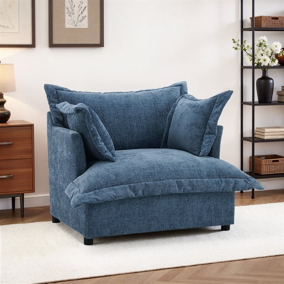 UIXE Cloud Accent Chair, Chenille Oversized Armchair Upholstered Reading Chair for Living Room, Modern Single Sofa Deep Seat Bedroom Lounge Chair - Navy