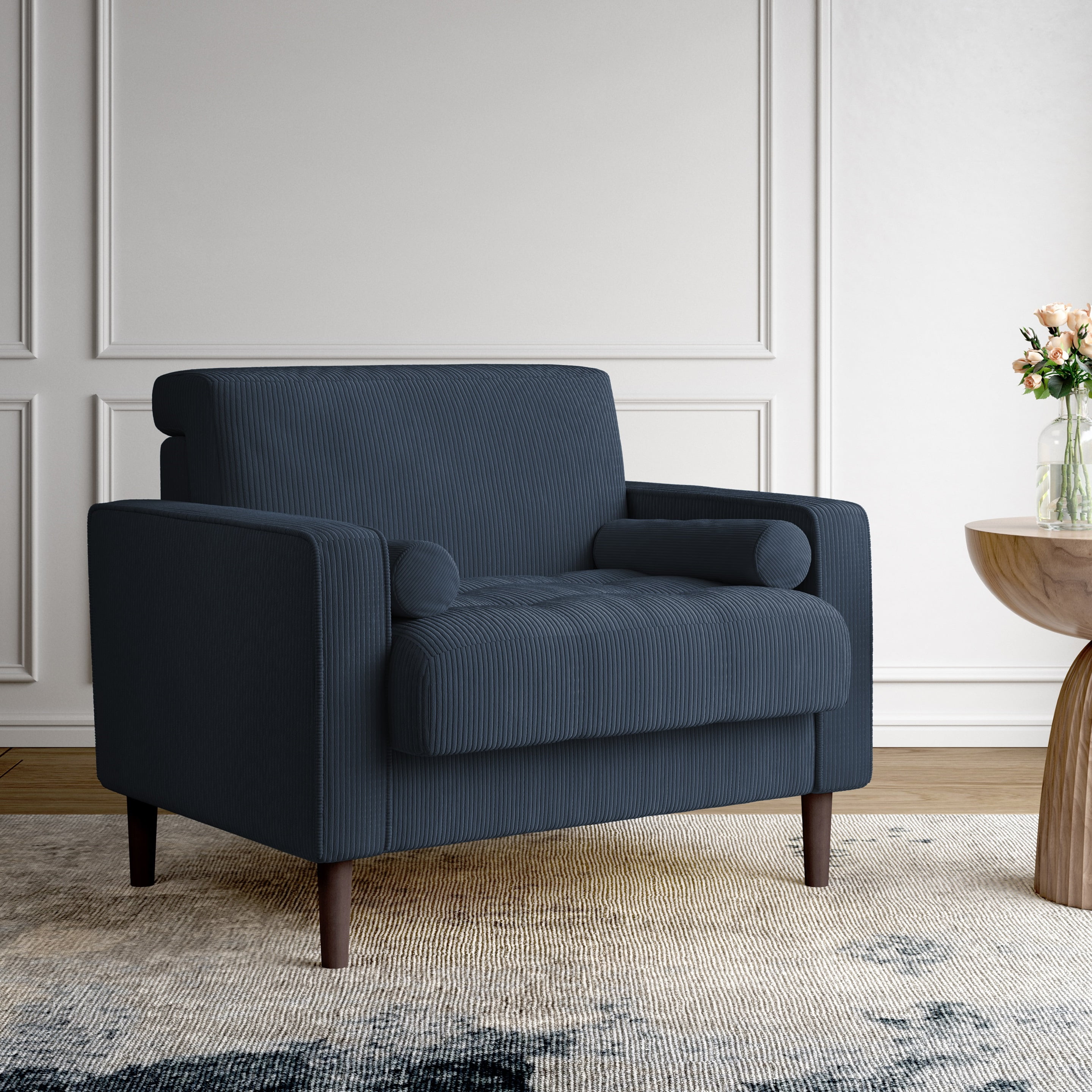UIXE Oversized Accent Chair Corduroy Fabric Modern Armchair with Large Seat for Living Room Bedroom Reading, Navy Blue