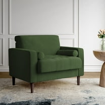 UIXE Corduroy ArmChair, Modern Upholstered Accent Chairs Comfy Single Reading Sofa Chair with Pillows for Living Room Bedroom Reading Room, Green