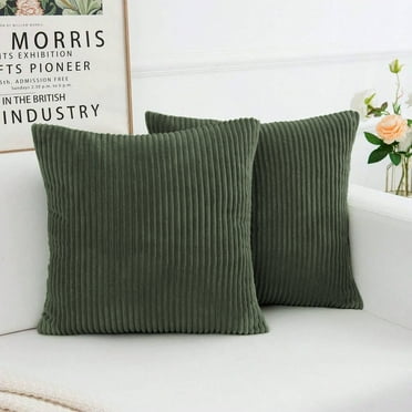 UIXE Decorative Throw Pillows Set of 2 with Inserts Included 17" x 17" Shredded Foam Pillow with Washable Removable Corduroy Cover for Sofa Living Room Bed, Green